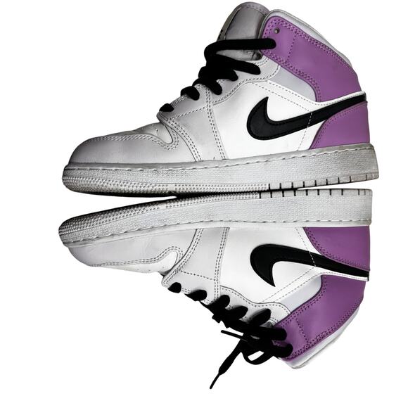 Nike Air Jordan 1 Mid Court White Purple Black Youth Size 5Y - Picture 4 of 7